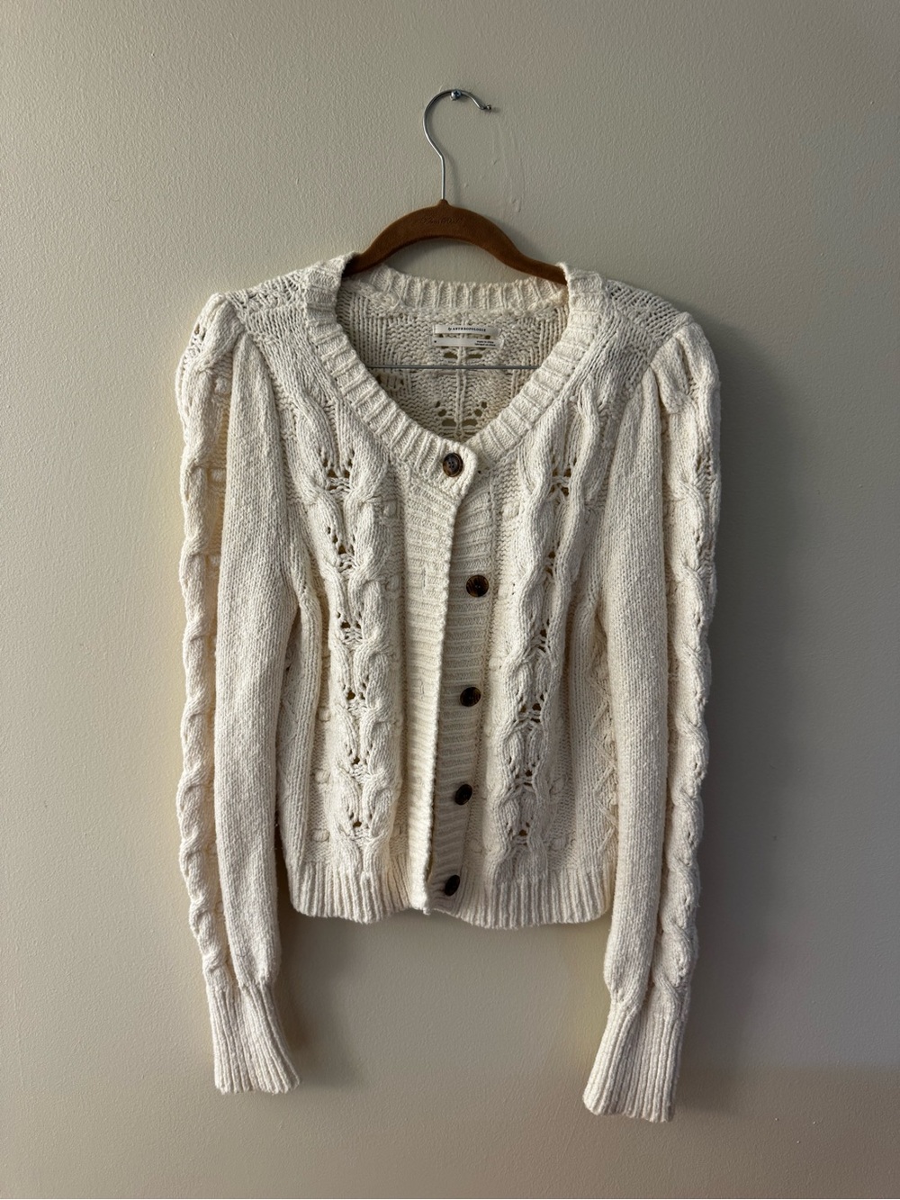 Anthropologie Cream Cable Knit Button Front Cardigan